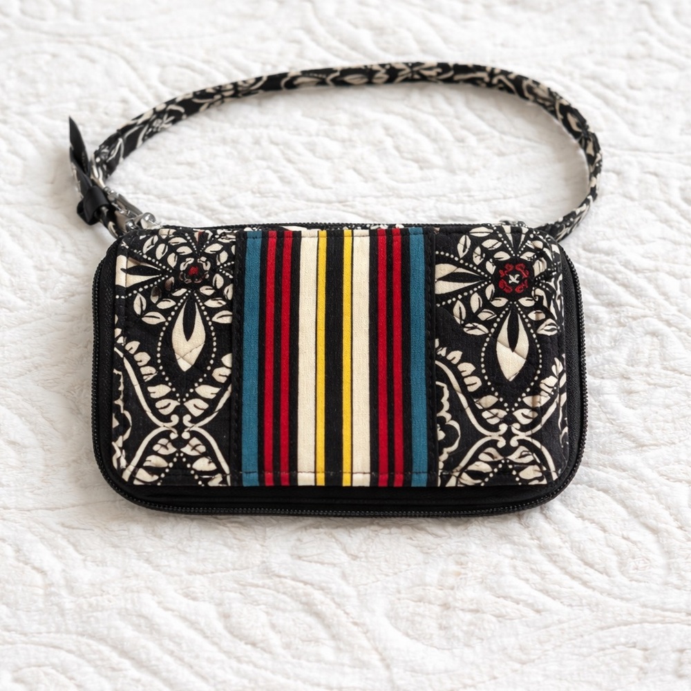Vera Bradley Zip-Around Wristlet Wallet – Multicolor Stripe & Paisley